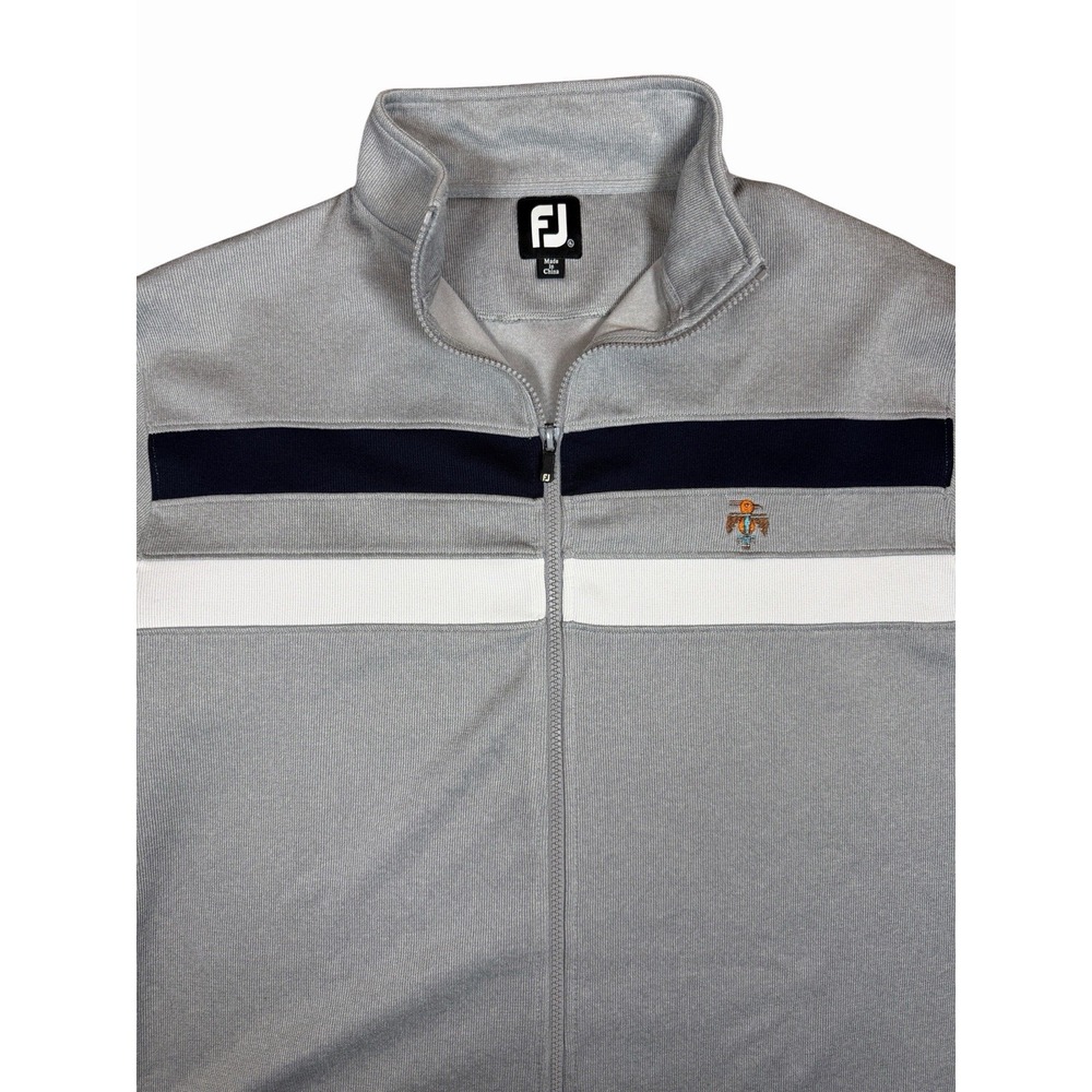 FootJoy Mens XL Gray Full Zip Golf Jacket Striped Performance Knit FJ Logo